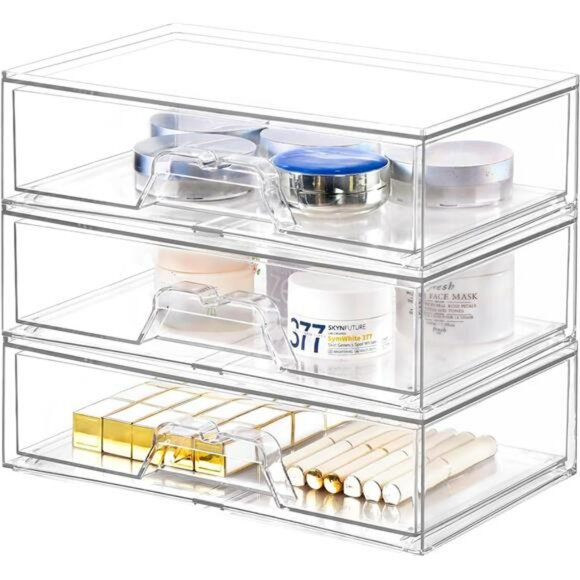 Clear Acrylic Makeup Organizer Stackable Drawer Vanity Bathroom Storage - Picture 1 of 7